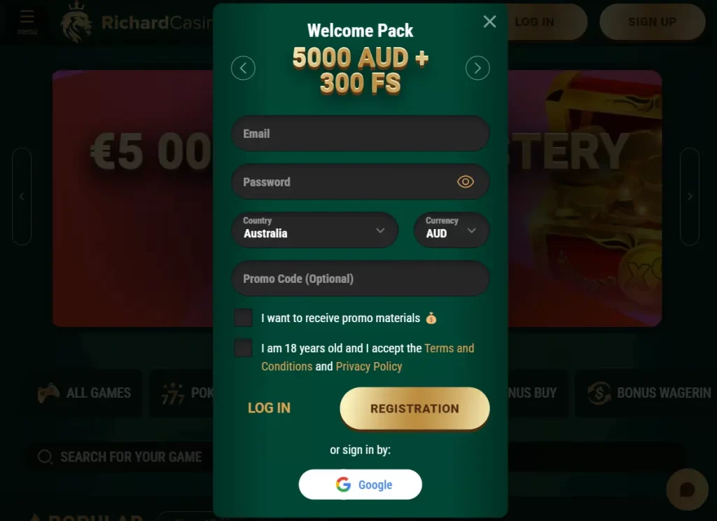 Sign Up Process for New Account Before Doing Richard Casino Login